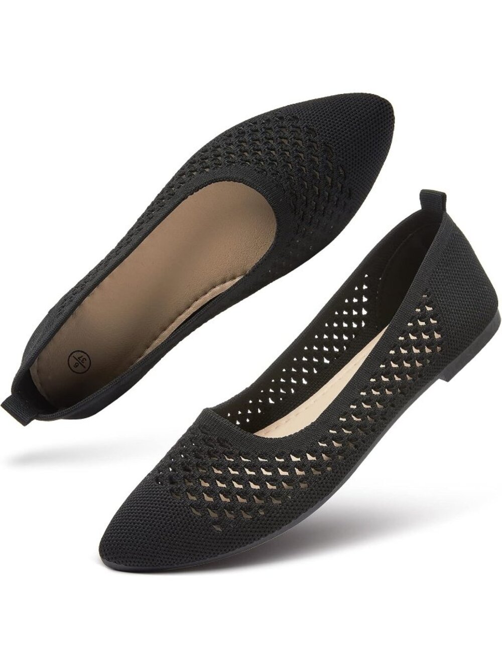 Women's Black Breathable Pointed Toe Slip on Casual Loafer Ballet Flat Shoes